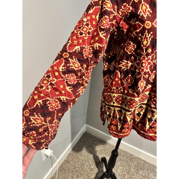 Lauren Ralph Lauren Blouse Womens Petite P/M Red Geometric Tunic Cotton Top - Picture 3 of 8